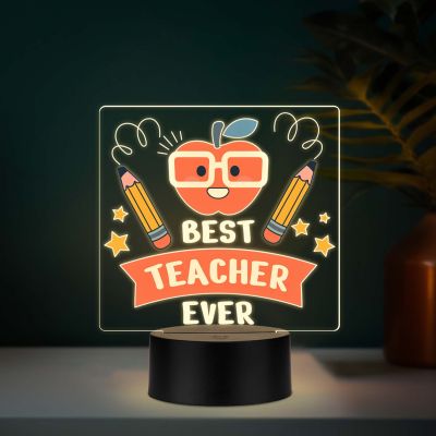 Best Teacher Ever Acrylic LED Lamp with UV Print – Warm White Desk Light Teacher Appreciation Gift